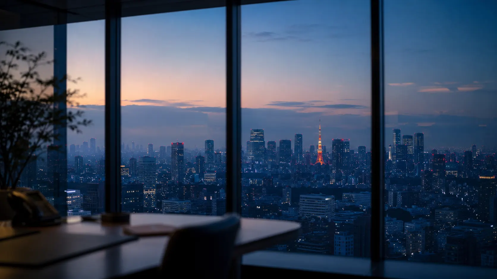 株式会社三木 — 東京のオフィスから望む朝の街並み